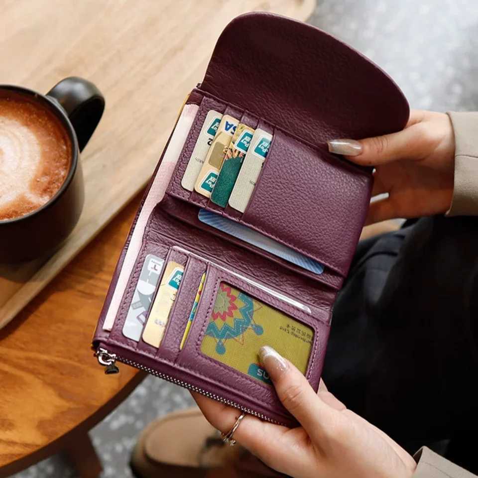 Women Tricolor Wallet Cow Leather Card Holder Clutch Zipper Coin Pocket Short Wallet Cash Purse With Photo ID Window Z250621