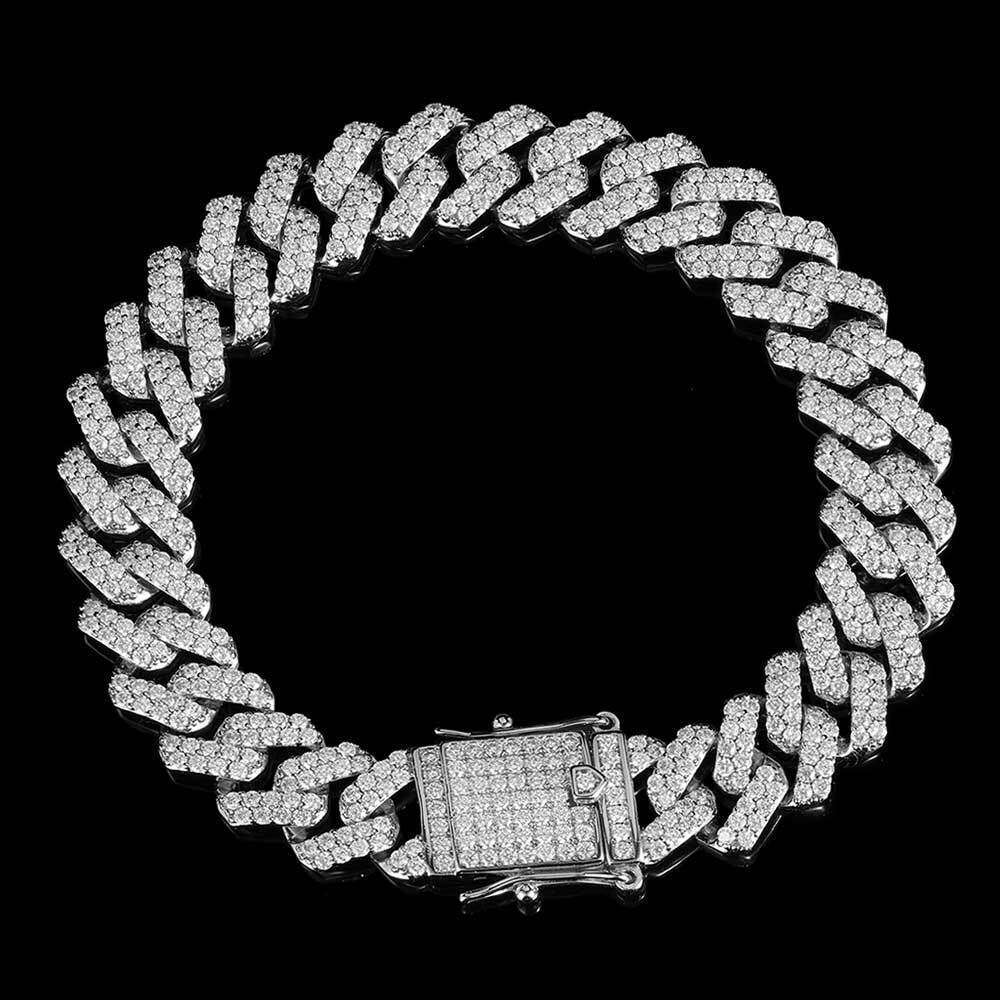 Hip Hop 12mm Double Row Zircon Dia Cuban Chain Trendy Brand Gold Men's Bracelet Jewelry 42e0