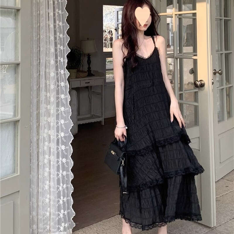 White Skirt Maxi Skirt New French Style White Strap Long Versatile Sweet Youthful Lace Cake Beach Dress Spring Summer Long Skirt