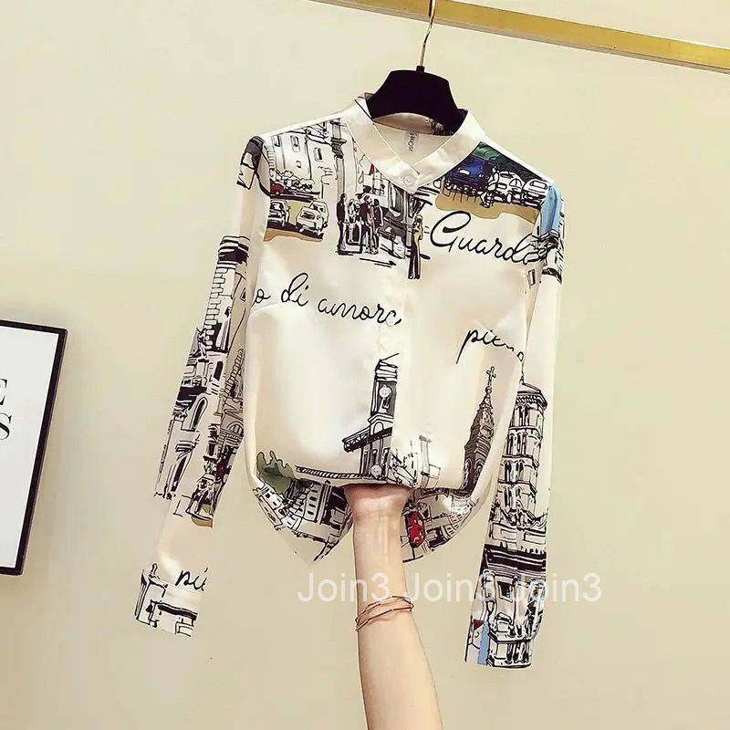 Long Sleeve Vintage Blouses for Women Print Chiffon Fashion Shirts 2025 Blusas Mujer De Moda Summer Loose Korean Blouse Tops