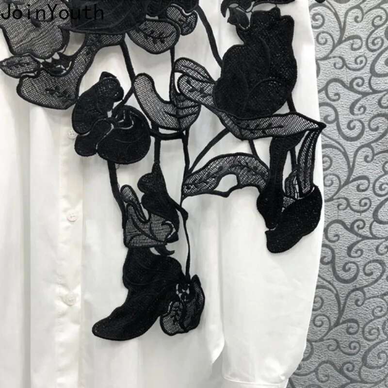 2025 Camisas De Mujer Long Sleeve White Blouses for Women Lace Embroidery Shawl Korean Tops Loose Fashion Puff Sleeve Shirts