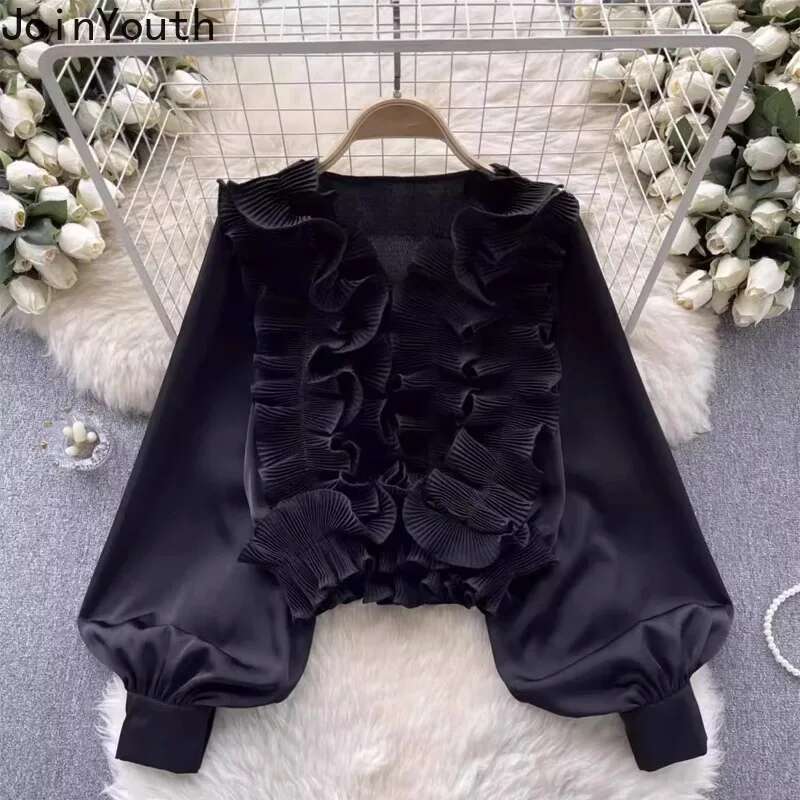 2025 Blusas Mujer De Moda White Blouse Women Clothing Temperament Ladies Tops Sweet Ruffles Lantern Sleeve Shirt Blouses 7o240