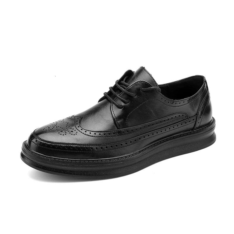 Fashion Derby Leather Men Shoes White Brogue Lace Up Solid Simple Dress Business Casual Party Wedding Flat For Man 250612