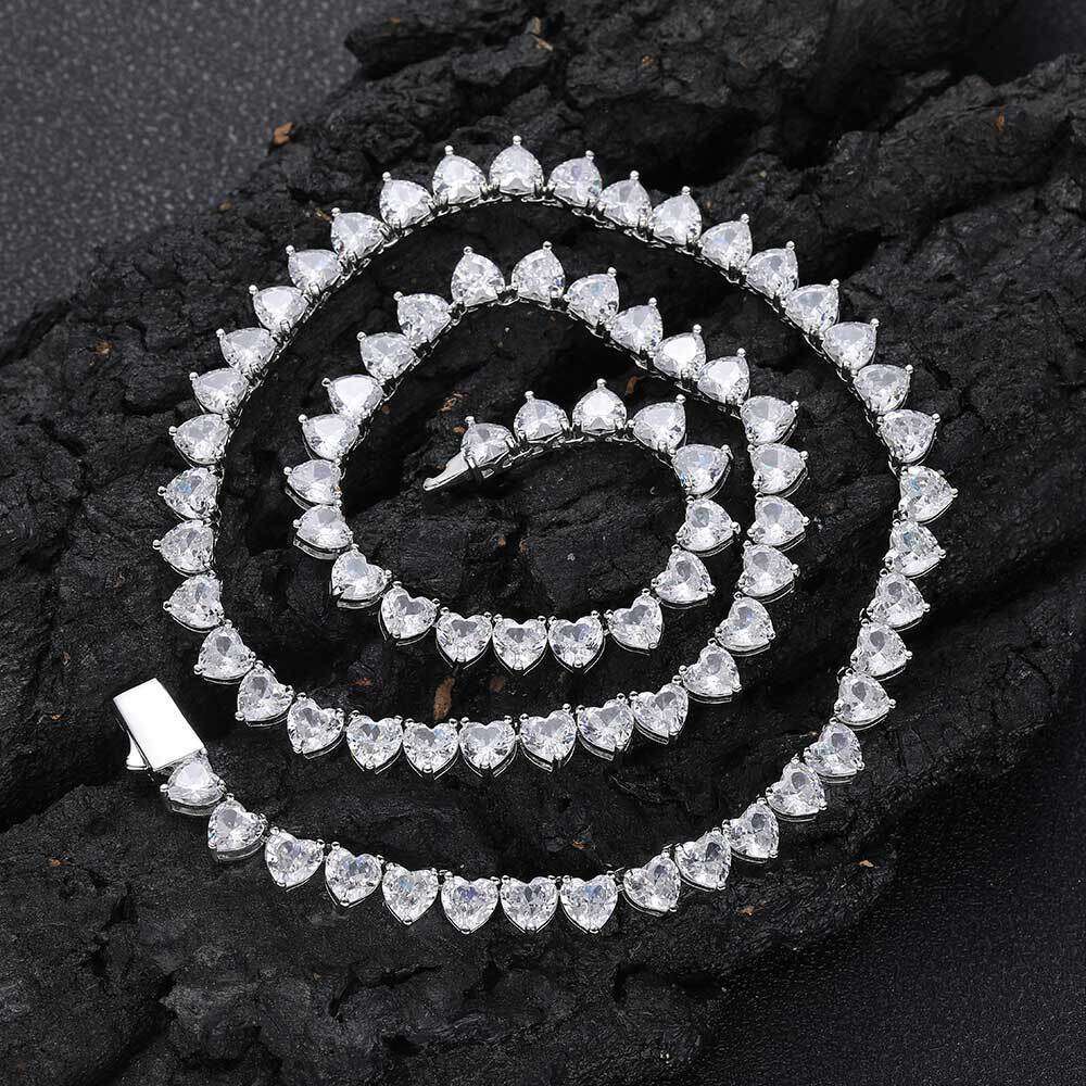 6mm Spring Buckle Heart Zircon Tennis Chain Hip-Hop Men's Necklace Trendy Brand Personality Bracelet Accessories b9b3