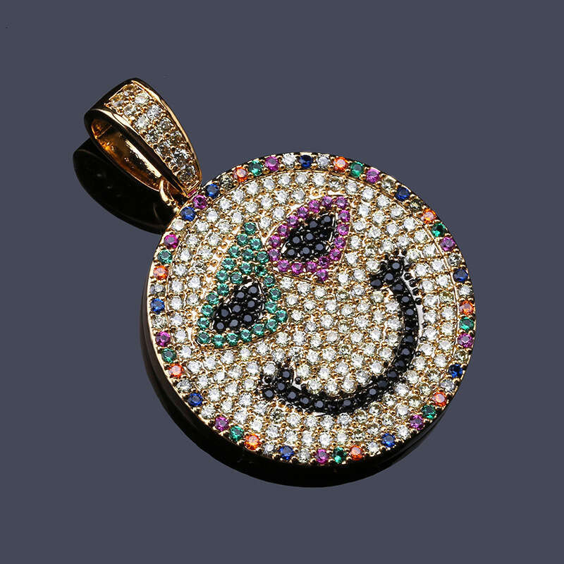 Smiley Face Pendant Hip-Hop Colorful Micro-Paved Zircon Necklace Unisex Accessories