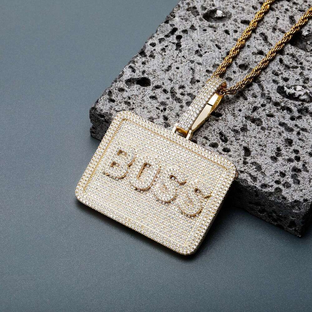 Jin Ao Hip-Hop Square Full Dia Letter Pendant Necklace Unisex Personality Trendy Accessories