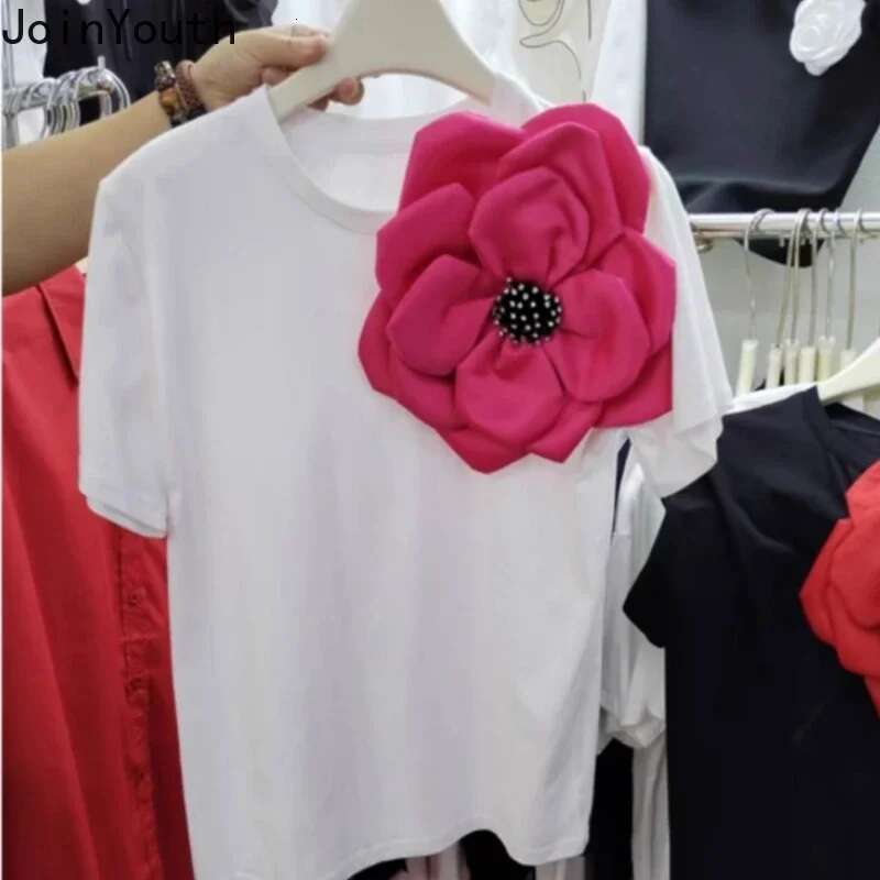 White Tshirts for Women 2025 Ropa Mujer Short Sleeve O-neck Tees Oversized Tops 3D Floral Sweet T Shirt Fashion Summer T-shirt