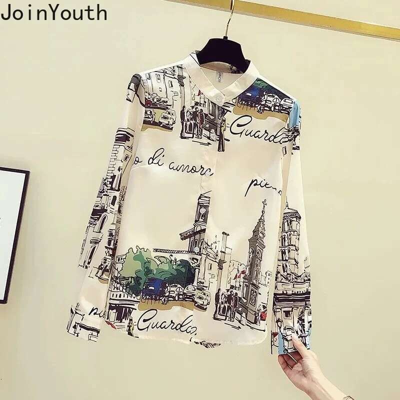 Long Sleeve Vintage Blouses for Women Print Chiffon Fashion Shirts 2025 Blusas Mujer De Moda Summer Loose Korean Blouse Tops