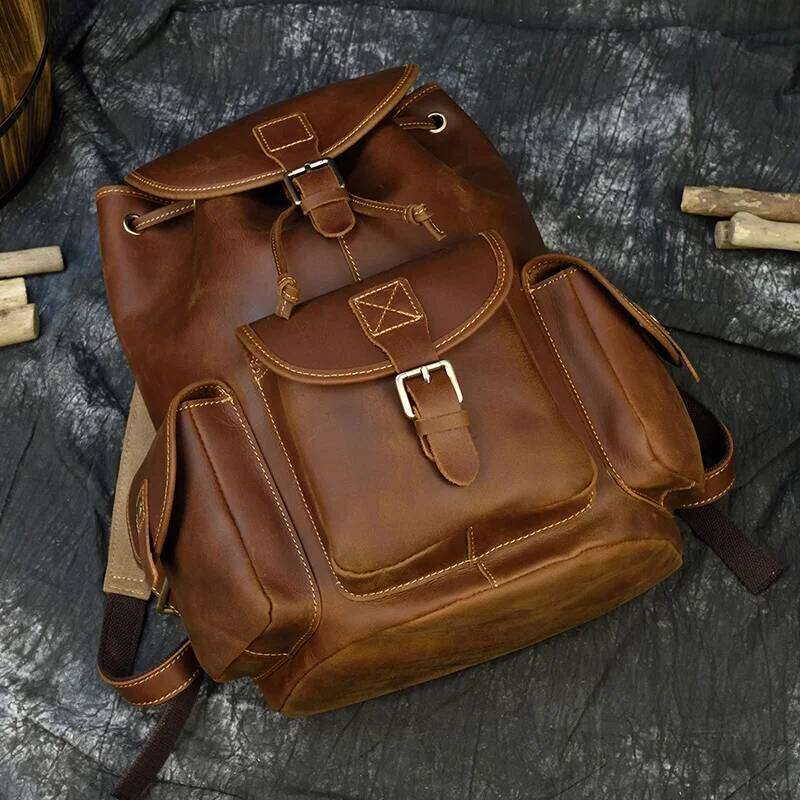 Men's Women's Crazy Horse Backpacks Vintage Genuine Laptop Men Women Unisex Bapacks Cow Leather School Bag