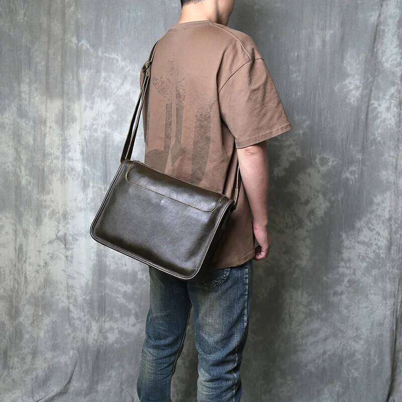 Genuine Leather Crossbody Men's Casual Shoulder Retro And Simple Top Layer Cowhide Niche High-End Texture Mailman Bag