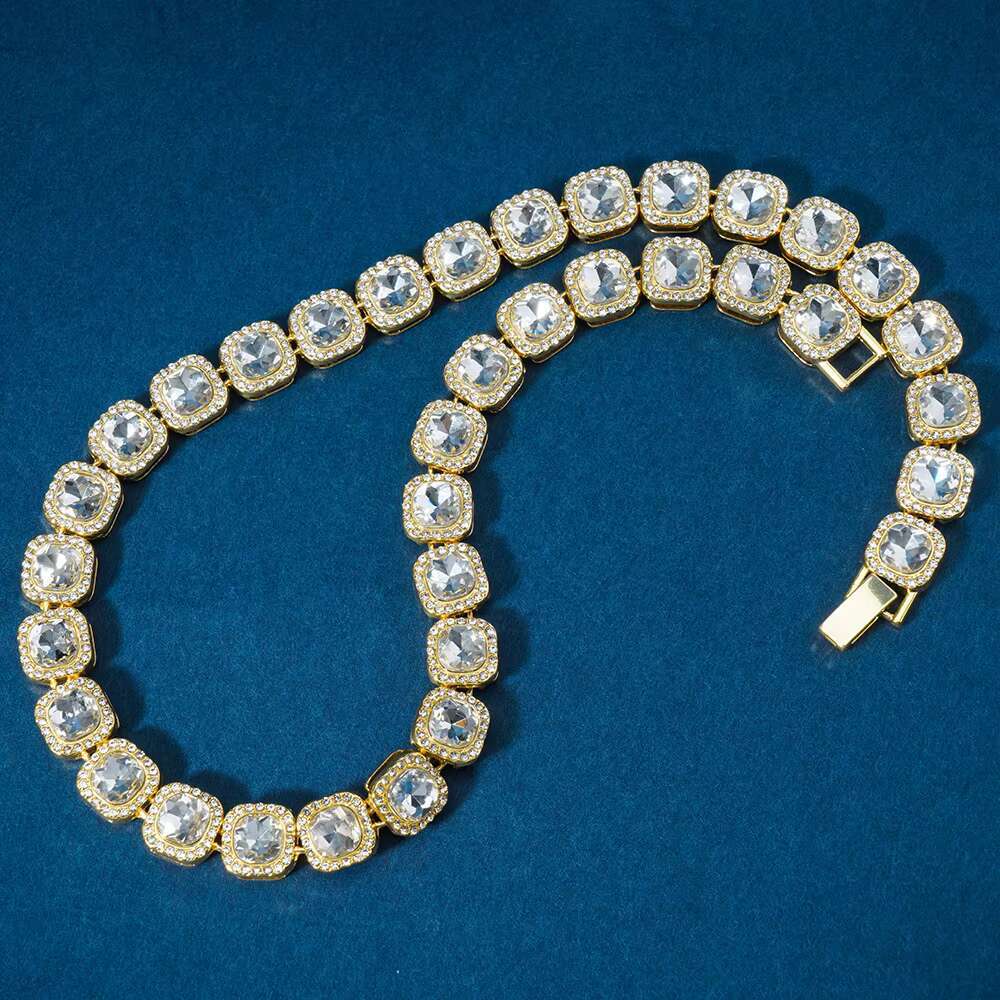 Mens Hip Hop Cuban Chain Set Fashionable Gold Silver Square Diamond Tennis Necklace Link Chain Made of Zinc Alloy