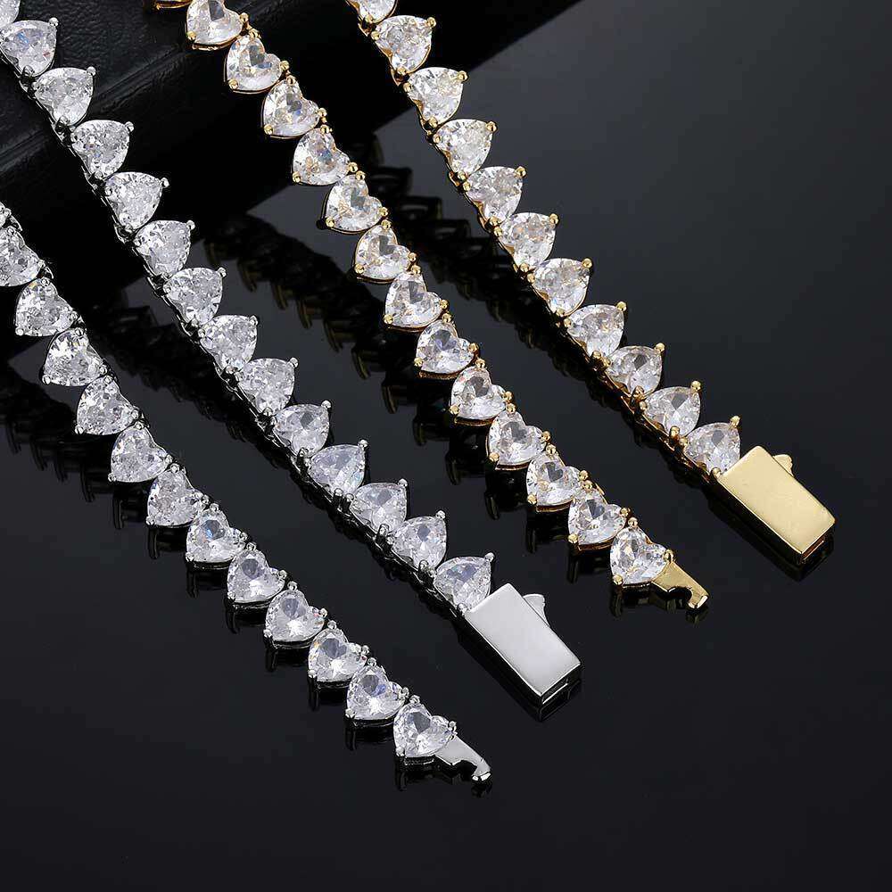 6mm Spring Buckle Heart Zircon Tennis Chain Hip-Hop Men's Necklace Trendy Brand Personality Bracelet Accessories b9b3