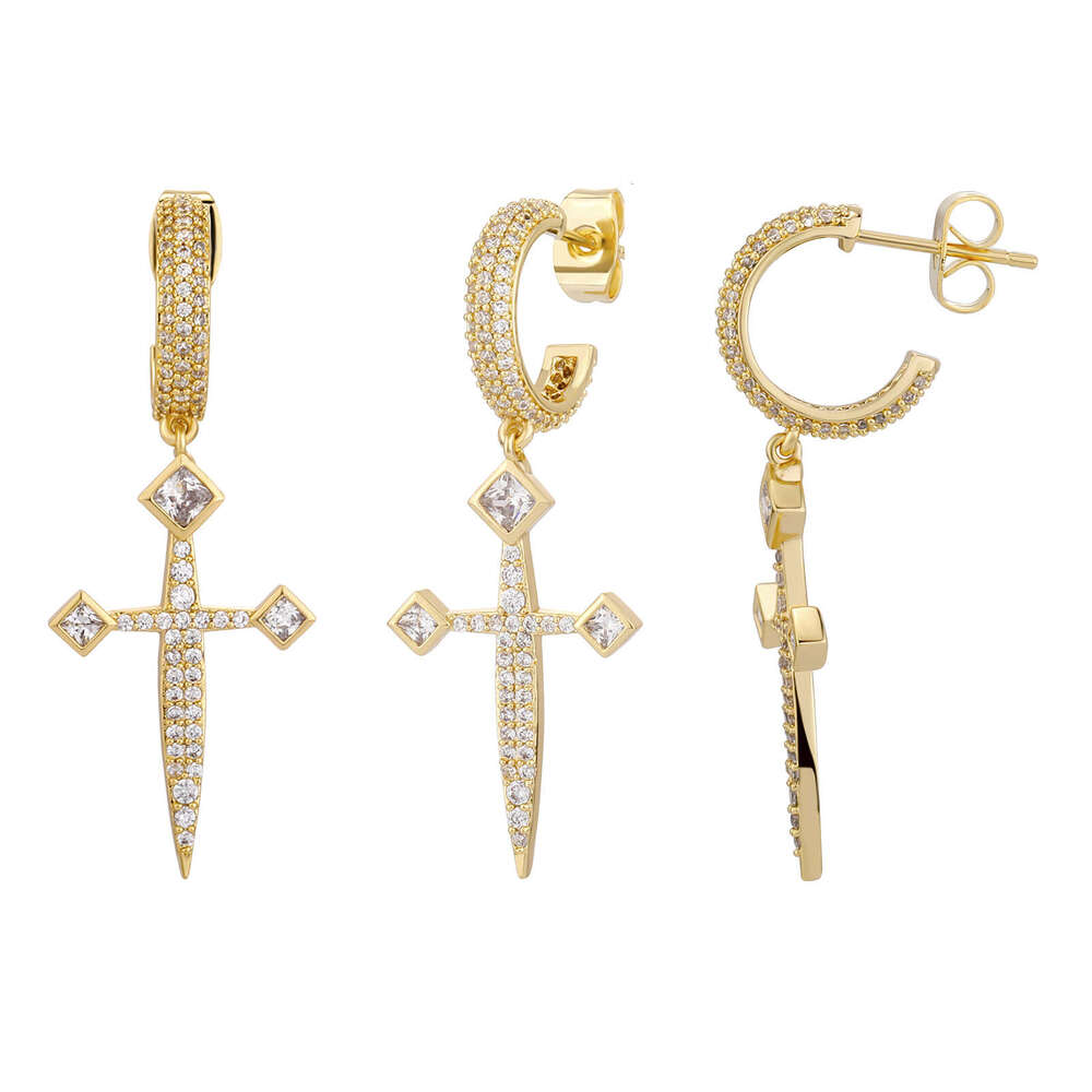 Sier Needle Sword of Justice Full Dia High-end Sense Temperament Stud Dangle Earrings Jewelry for Women