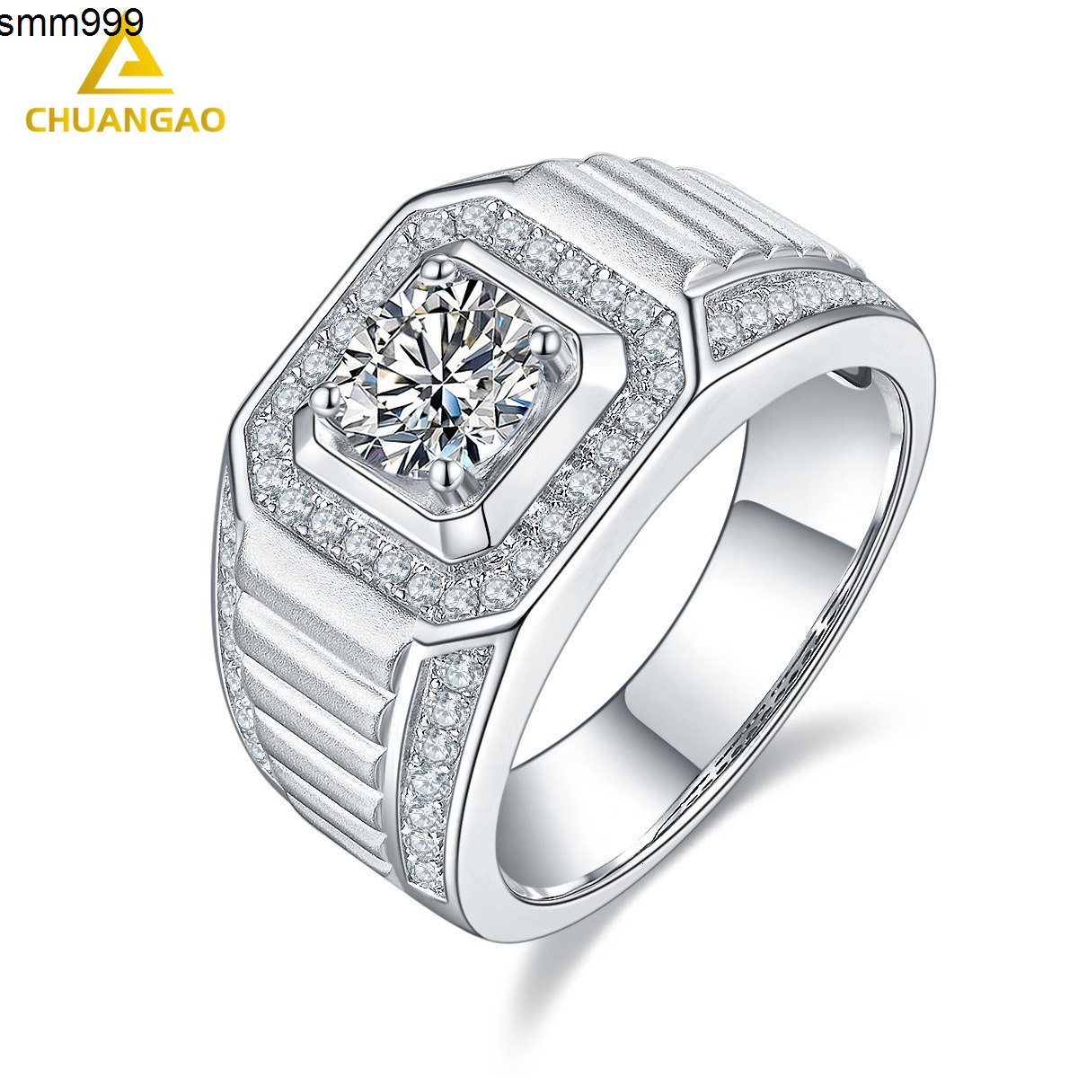Wholesale Free Certificate Round Brilliant Cut Moissanite Mens Ring GRA Certificated 925 Silver Ring Moissanite Ring Men