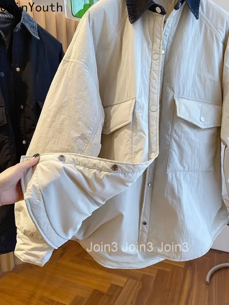 Patchwork Turndown Collar Jackets Womens Clothing Casual Fashion Y2k Tops 2025 Ropa Mujer Streetwear Vintage Oversized Coats