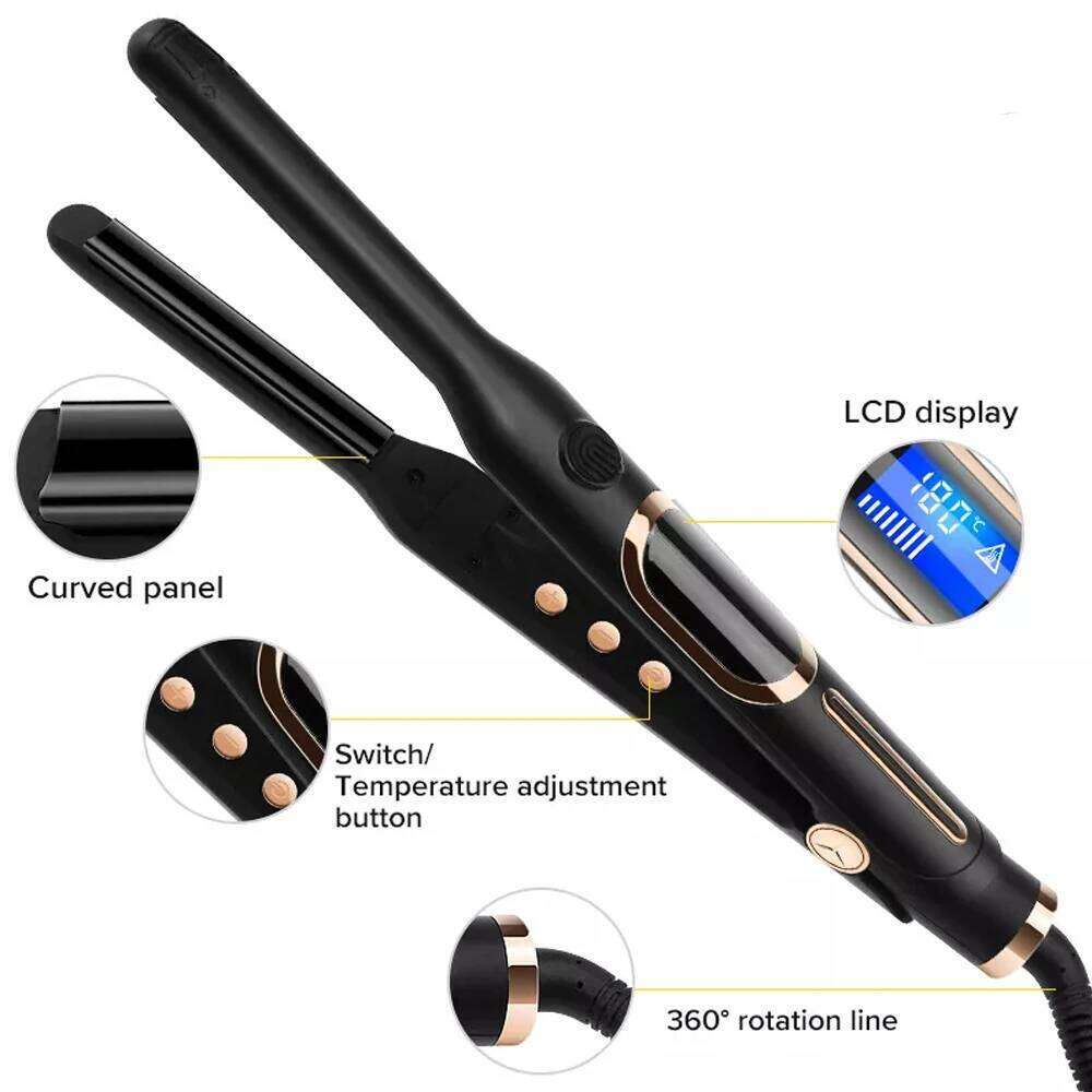 Straightener Small for Short Hair Pixie Cut Beard Thin Pencil Ceramics Flat Iron and U-shaped Splint Curler