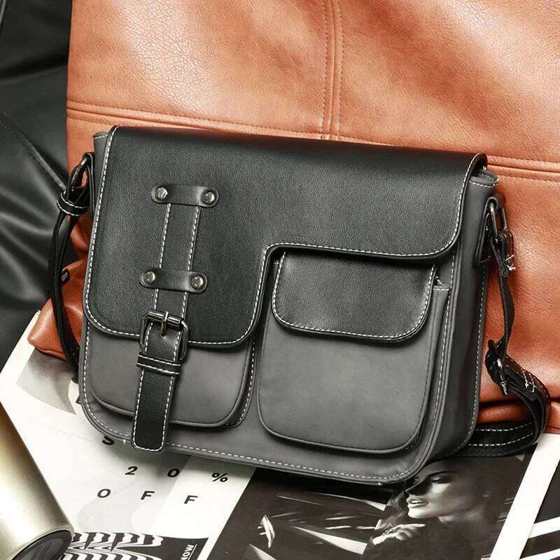 Vintage Men's Bags Fashion Brand Design Shoulder Messenger Men Falp Pockets Crossbody Bag Leather Square Satchels