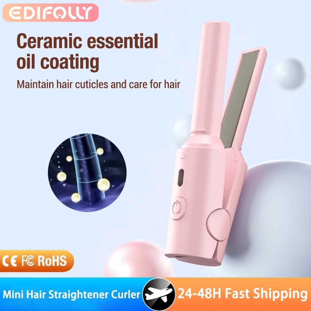 USB Portable Mini Hair Straightener Curler Professional Hair Straightening Curling Irons Women Hair Wave Flat Iron Styling ToolsXJ250621
