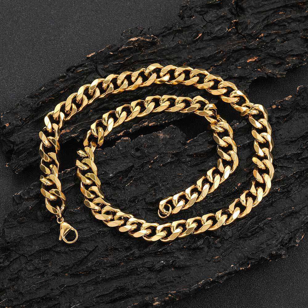 11mm Six-Sided Polished Cuban Chain Titanium Hip-Hop Style Stainless Steel Men's Necklace Jewelry 282e