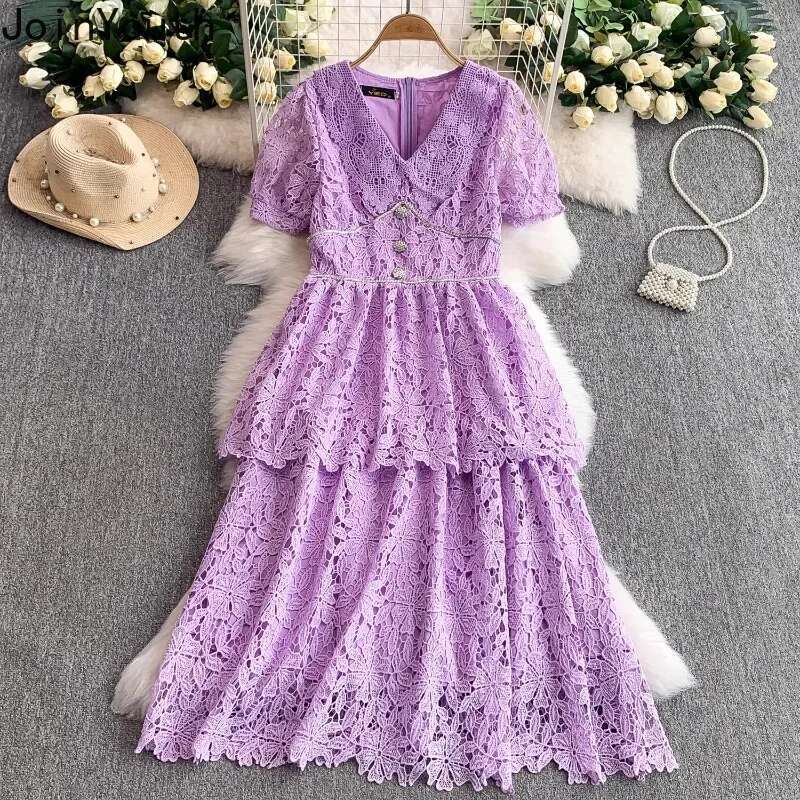 Elegant Dress Women Clothing Lace V-neck Short Sleeve Slim Waist Robe Femme 2025 Vestidos De Mujer A-line Vintage Summer Dresses