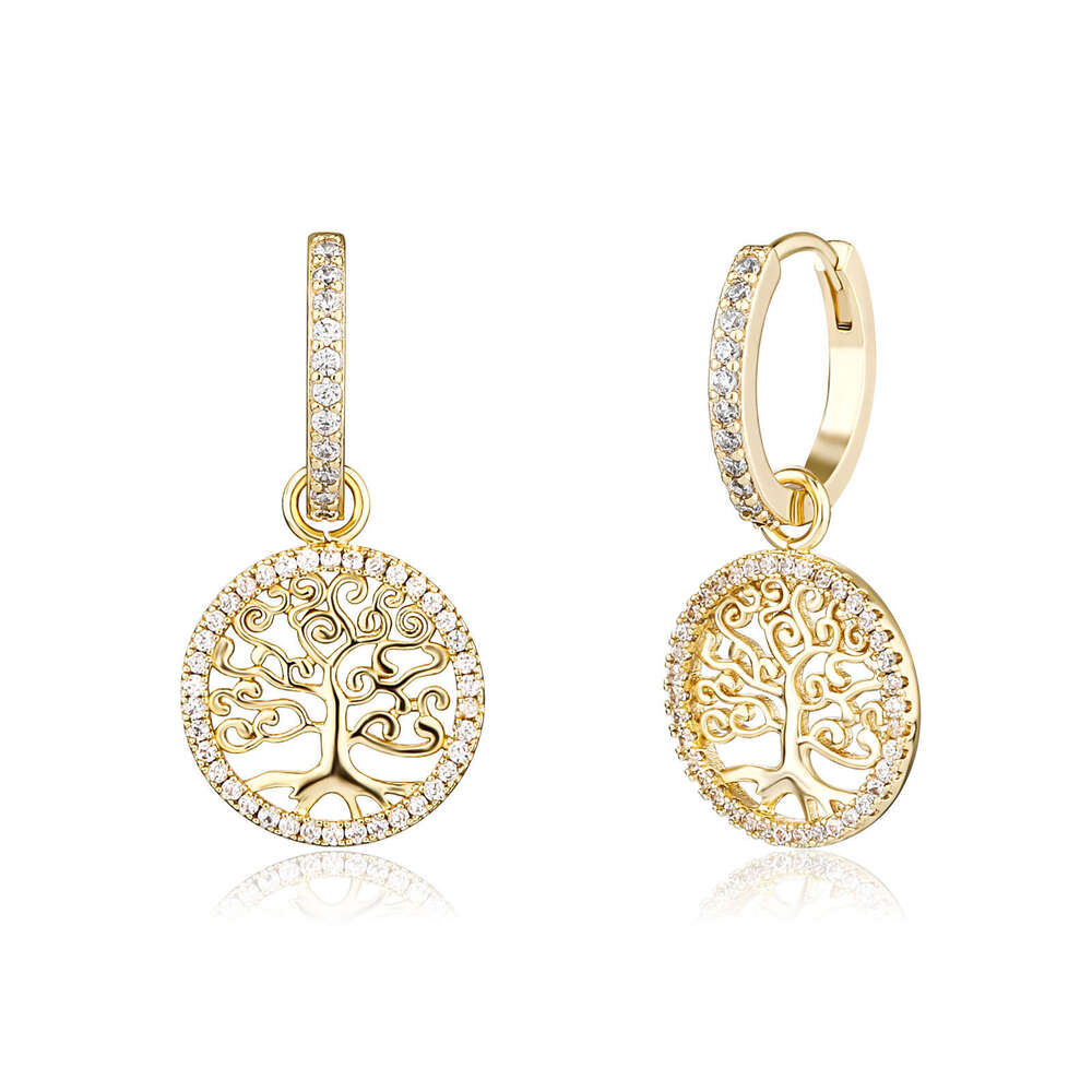 Trendy for Women Round Simple Hollow Creative Lucky Tree Drop Earrings Versatile Personality Gold Jewelry