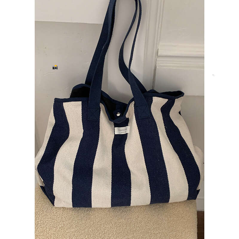 designer bag Korean Style Lazy Wind Underarm 2025 New Casual Striped Canvas Large Capacity Shoulder Shopping Bag