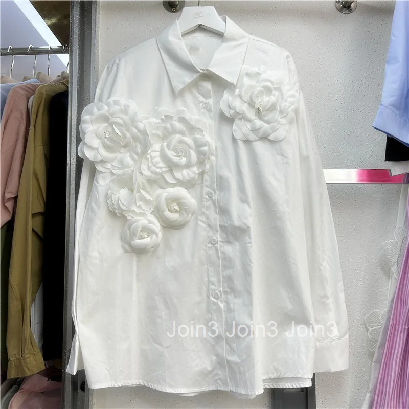 Vintage Blouse Womens Clothing Solid Color Long Sleeve Shirts Loose Fashion Korean 3D Floral Tops 2025 Blusas Mujer De Moda