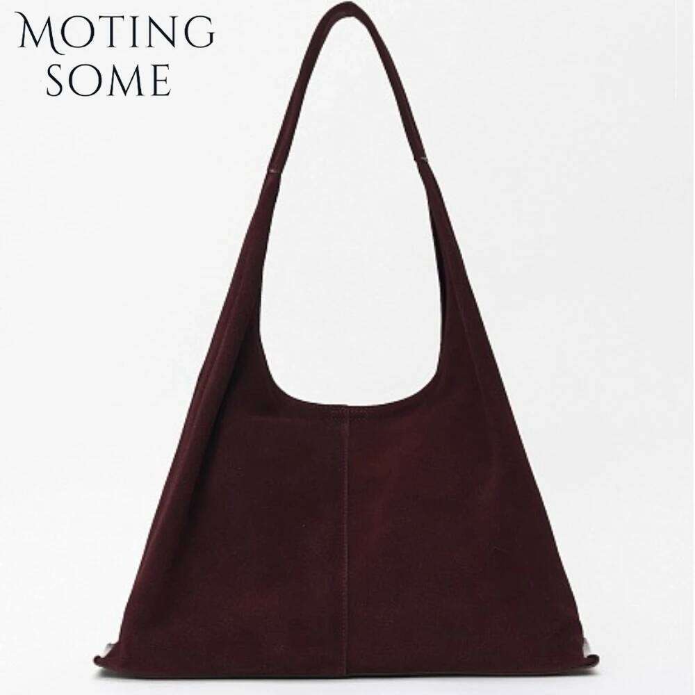 Motingsome Oversized 42Cm Women Bag Saddle Purses 100% Natural Suede Leather Causal Tote Rommy Commuting Purse 2024