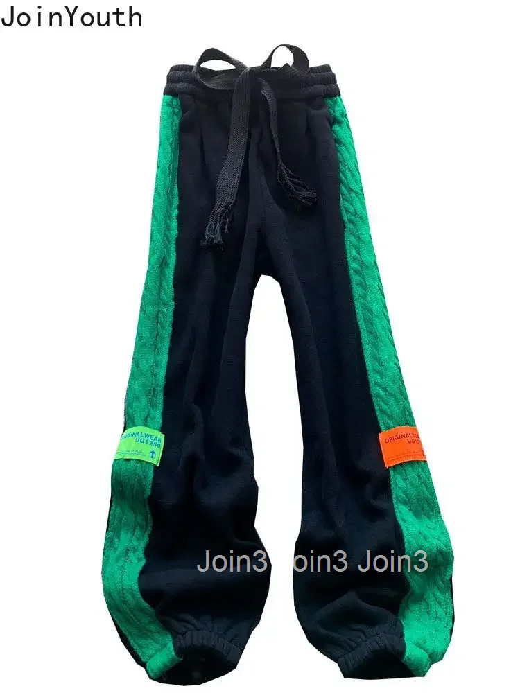 Harajuku Joggers Fashion Korean Y2k Pants for Womens Contrast Color Casual Pantalon Femme Thicked Bandage Straight Trousers