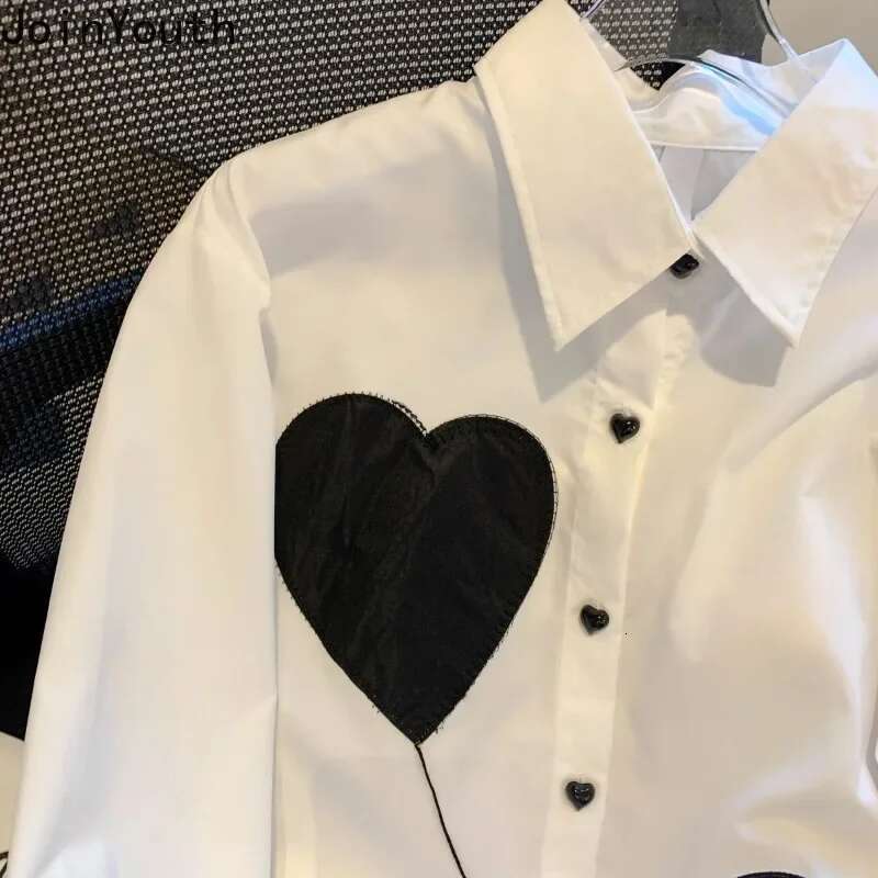 White Long Sleeve Blouse for Women Love Print Oversized Shirts Turndown Collar Fashion Blouses Tops 2025 Blusas Mujer De Moda