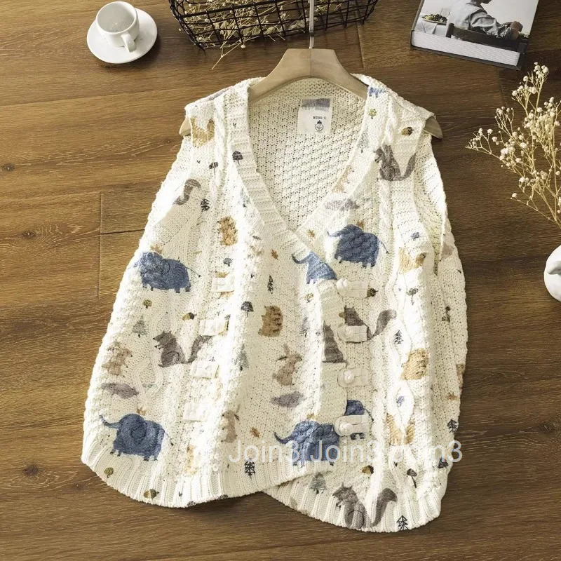 Vintage Sweater Vest for Womens Floral Tops Loose Sleeveless Waistcoat Knitted Tanks 2025 Korean Jackets Chalecos Para Mujer