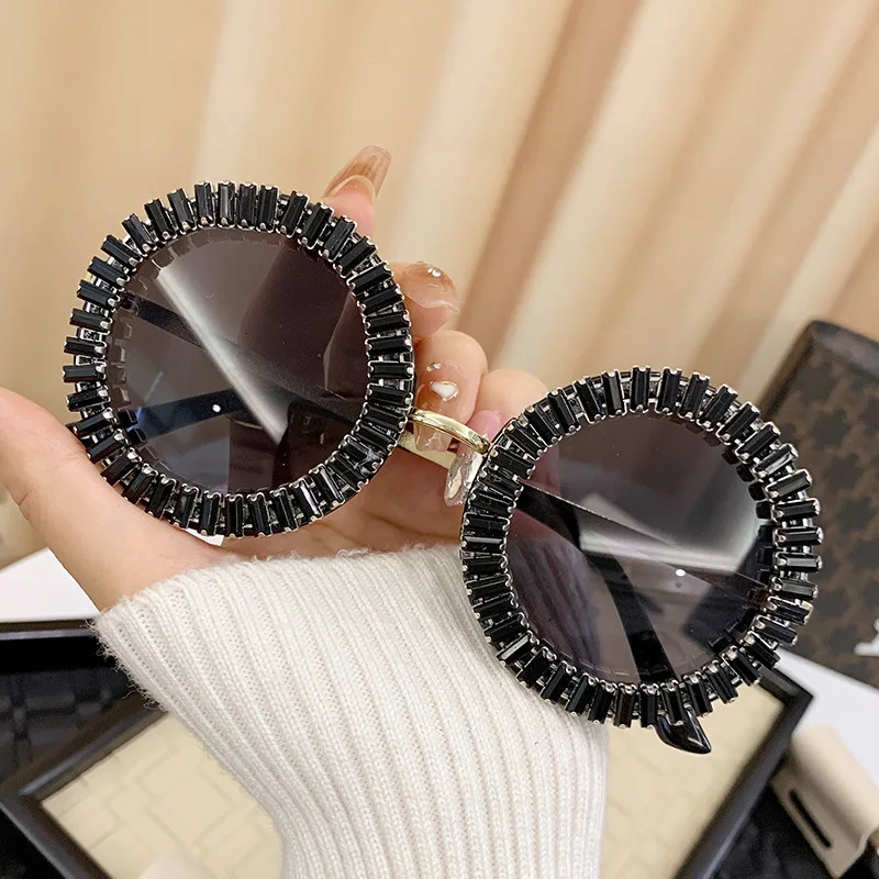 Round Diamond Sunglasse For Female Fashion Vintage Party Travel Steampunk Sun Glasses Shades UV400 250617