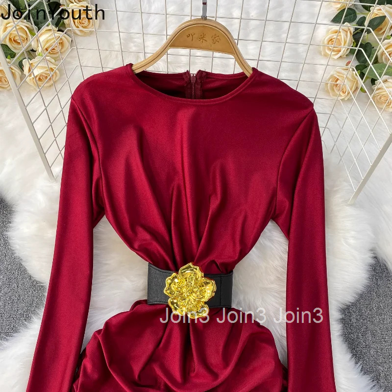 Maxi Dresses Women O-neck Long Sleeve Slim Waist Temperament Robe Femme 2025 Vestidos De Mujer Chic Floral Korean Summer Dress
