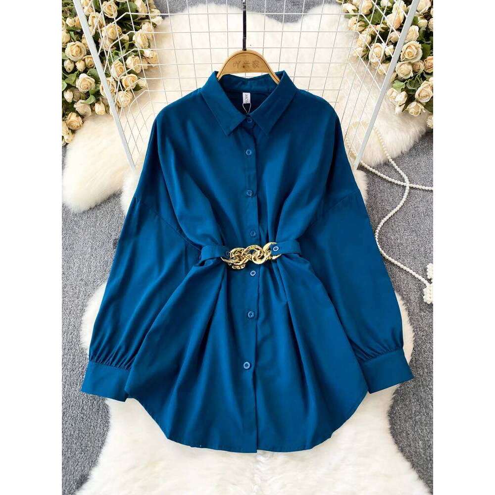 New Hong Kong Style Retro Chic Loose Tie Up Single Breasted Shirt For Spring Autumn Women's Casual Blouse Top A76