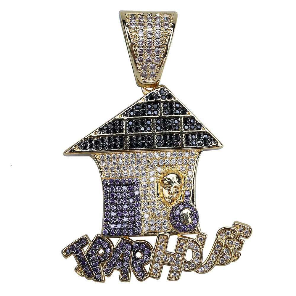 Fun Cute Cartoon Christmas House Colorful Micro Paved Zircon Pendant Unisex Hip Hop Trend Necklace