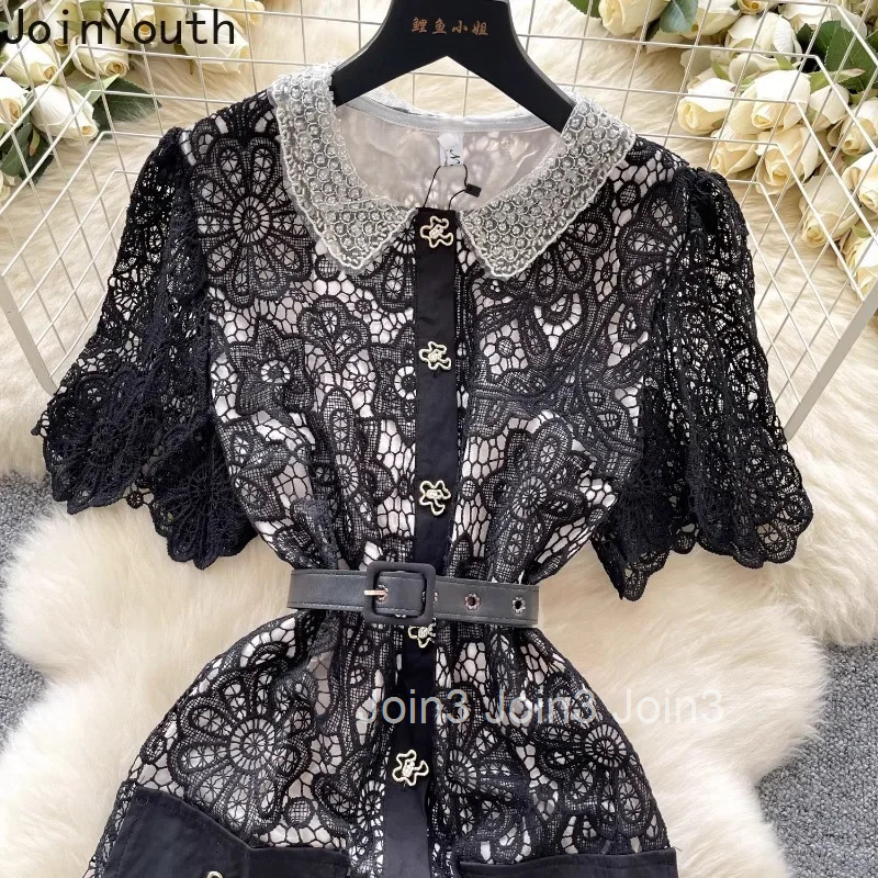 Vintage Bodycon Dresses for Women 2025 Vestidos De Mujer Temperament Robe Femme Chic Tunic Hollow Out Embroidery Summer Dress