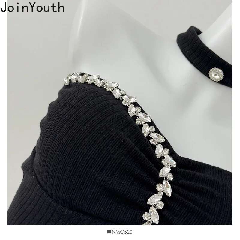 Sexy Vest Women Clothing Heavy Diamond Slim Fit Split Camis 2025 Ropa Mujer Temperament Crop Tops Backless Fashion Y2k Tanks
