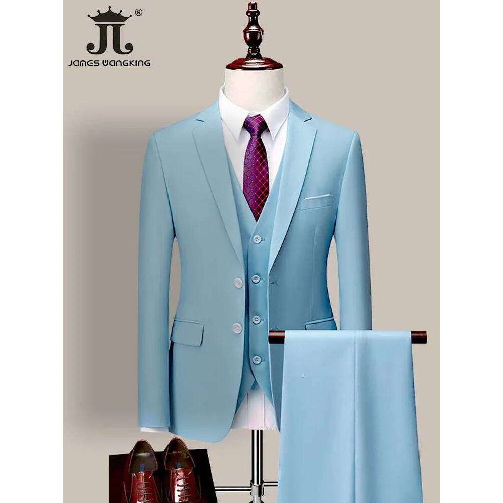 14 M-6Xl ( Jacket + Vest+Pants ) High-End Brand Formal Business Mens Three-Piece Groom Wedding Dress Solid Color Suit