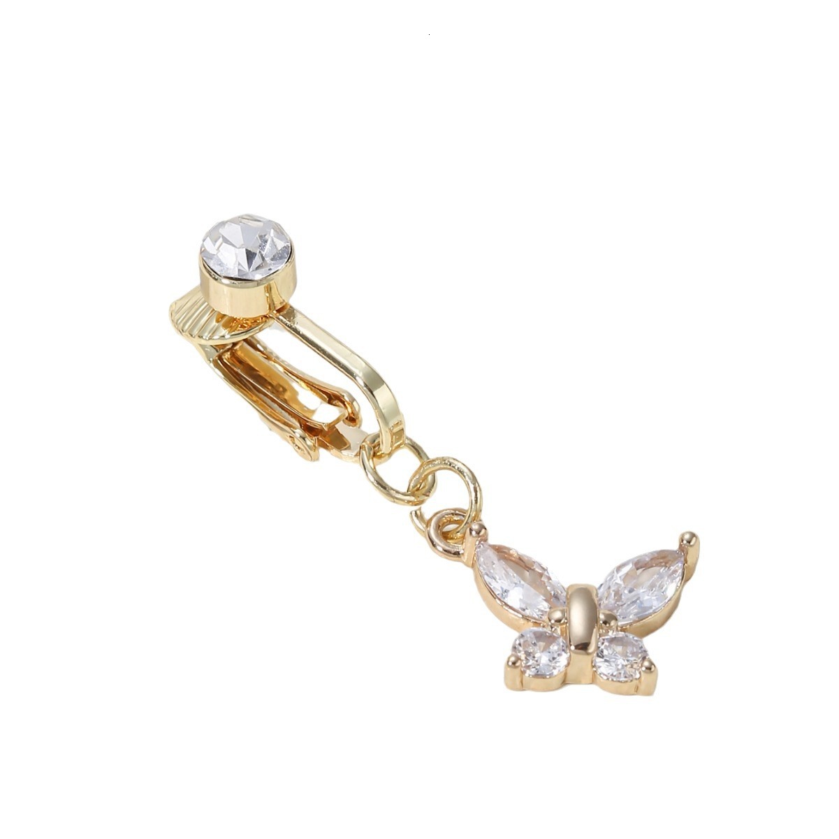 Zircon Inlaid Personality Ring Butterfly Design No Piercing Belly Button Clip