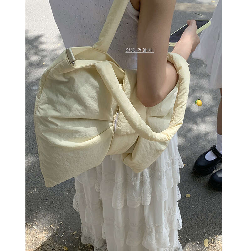 Korean Style Fashion Bow Nylon designer bag Canvas for Women Summer 2024 New Down Large Capacity Underarm Bag