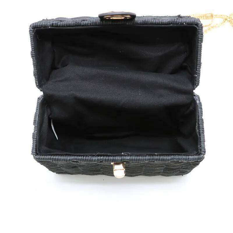 Luxury Bag New Rattan Black Straw Shoulder Women Hand Woven Messenger Bag Summer Beach Square Box Straw Handbag For Lady Bolsa Feminina Designer