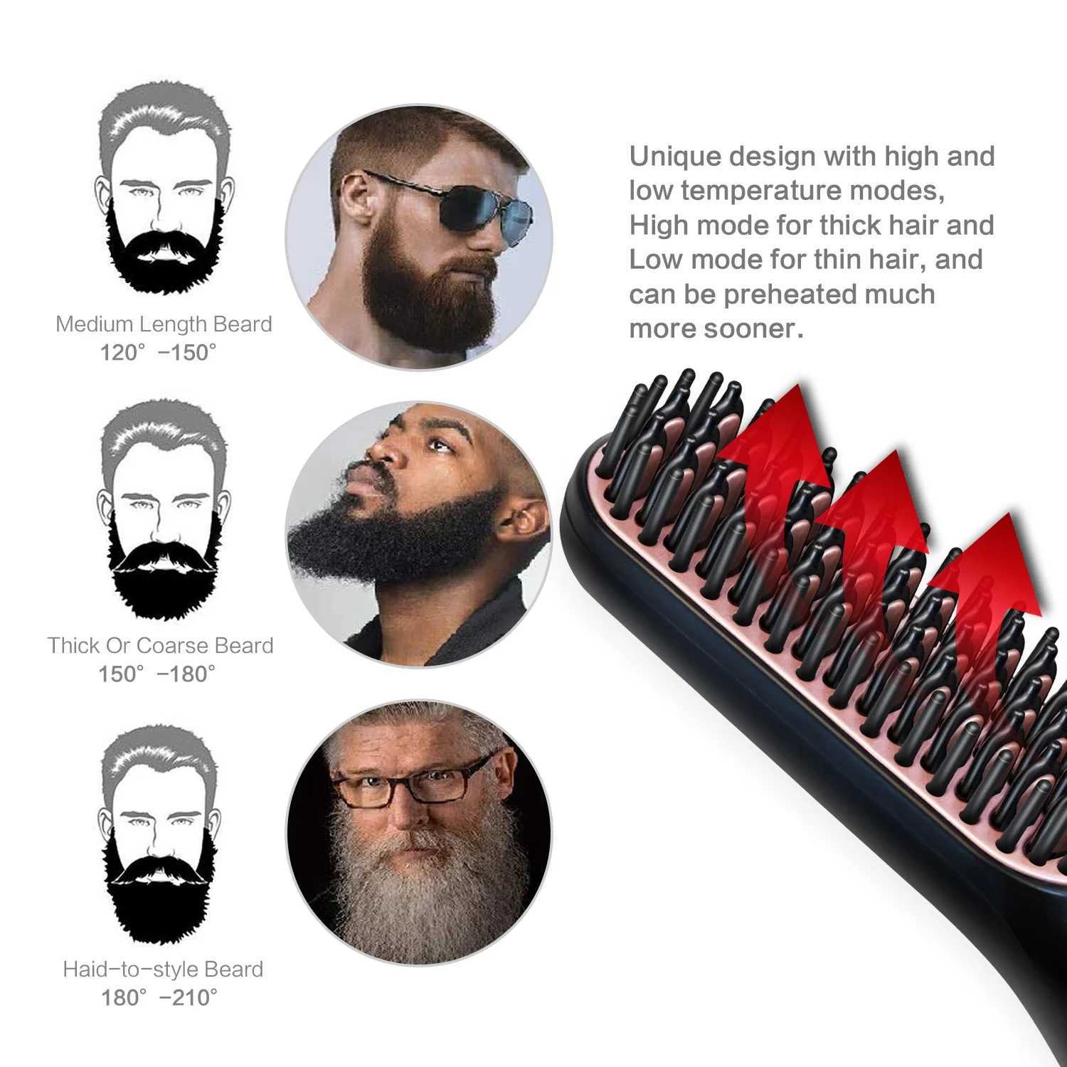 Mens Electric Beard Straightener Negative Ion Hair Straightening Brush Hair Straightener Wet Dry Quick StylerXJ250621