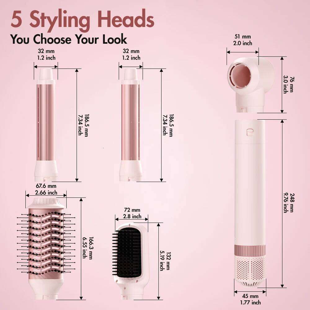 Hair Dryer Brush Detachable 5-In-1 Styling Drying System, Fast Drying, Curl Smoothing And Styling, Automatic Curling Iron
