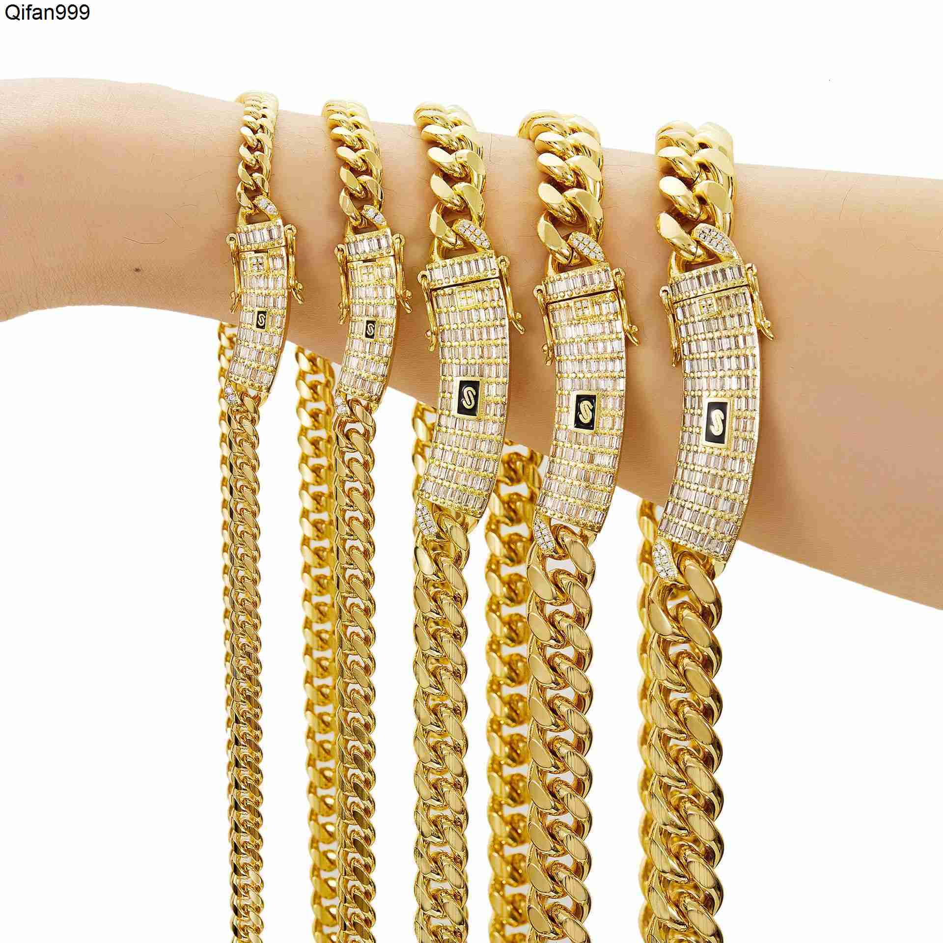 Hot Selling 14k Gold Plated Miami Cuban Link Chain Necklace Bracelet Jewelry