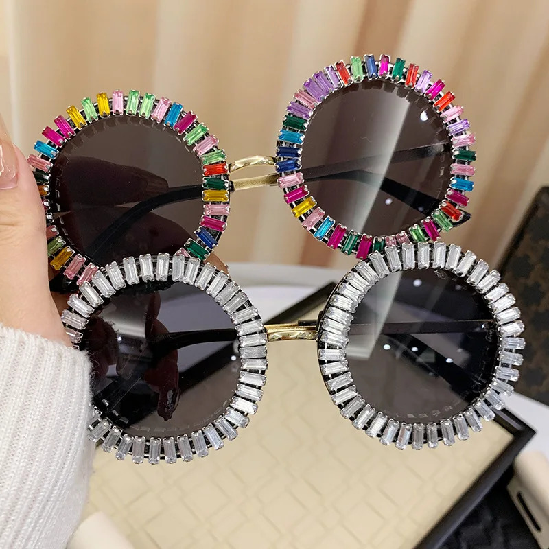 Round Diamond Sunglasse For Female Fashion Vintage Party Travel Steampunk Sun Glasses Shades UV400 250617