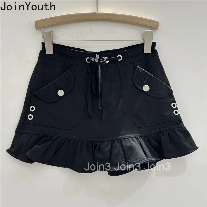 Sweet Skirts for Women High Waist A-line Drawstring Saia Chic Korean Jupe 2025 Faldas Mujer De Moda Ruffles Bodycon Mini Skirt