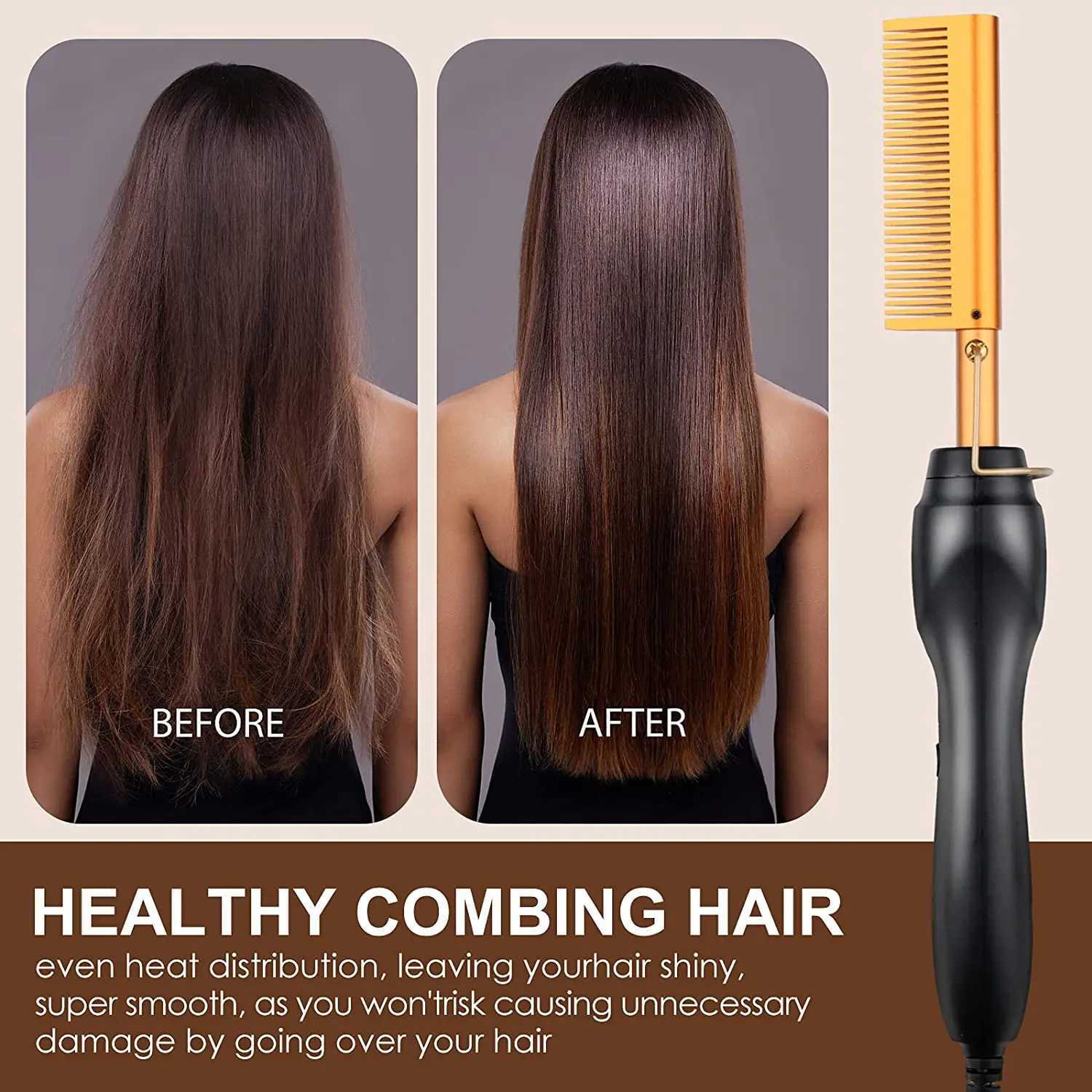 Electric Hot Comb Hair Straightener Flat Iron Heat Pressing Comb Portable Anti-Scald Wigs Beard Hair Straightening Press CombXJ250621