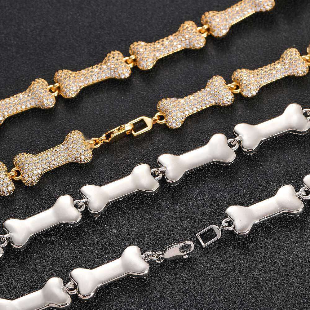 Hip Hop Jewelry 10mm T-Bar Buckle Copper Inlaid Zircon Bone Trendy Brand Personality Men's Necklace f204