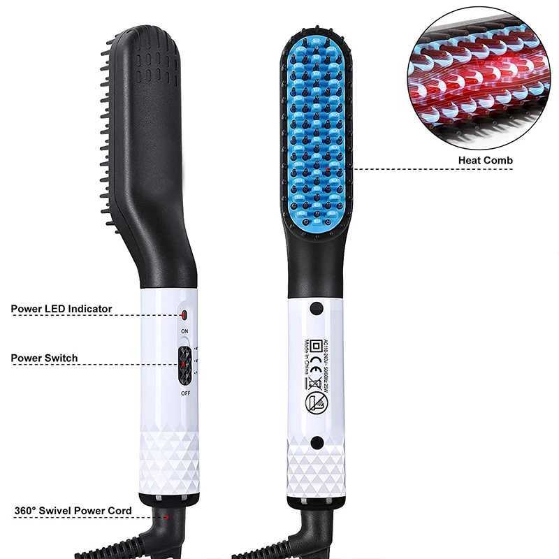 Man Hair Comb Brush Beard Straightener Multifunctional Hair Straightening Comb Hair Curler Fast Heating Styling ToolsXJ250621
