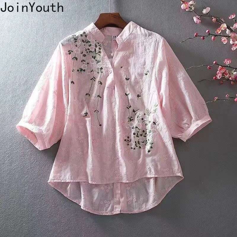 2025 Blusas Mujer De Moda White Vintage Blouses for Women Temperament Tops Cotton White Embroidery Oversized Blouse Shirts 7n791